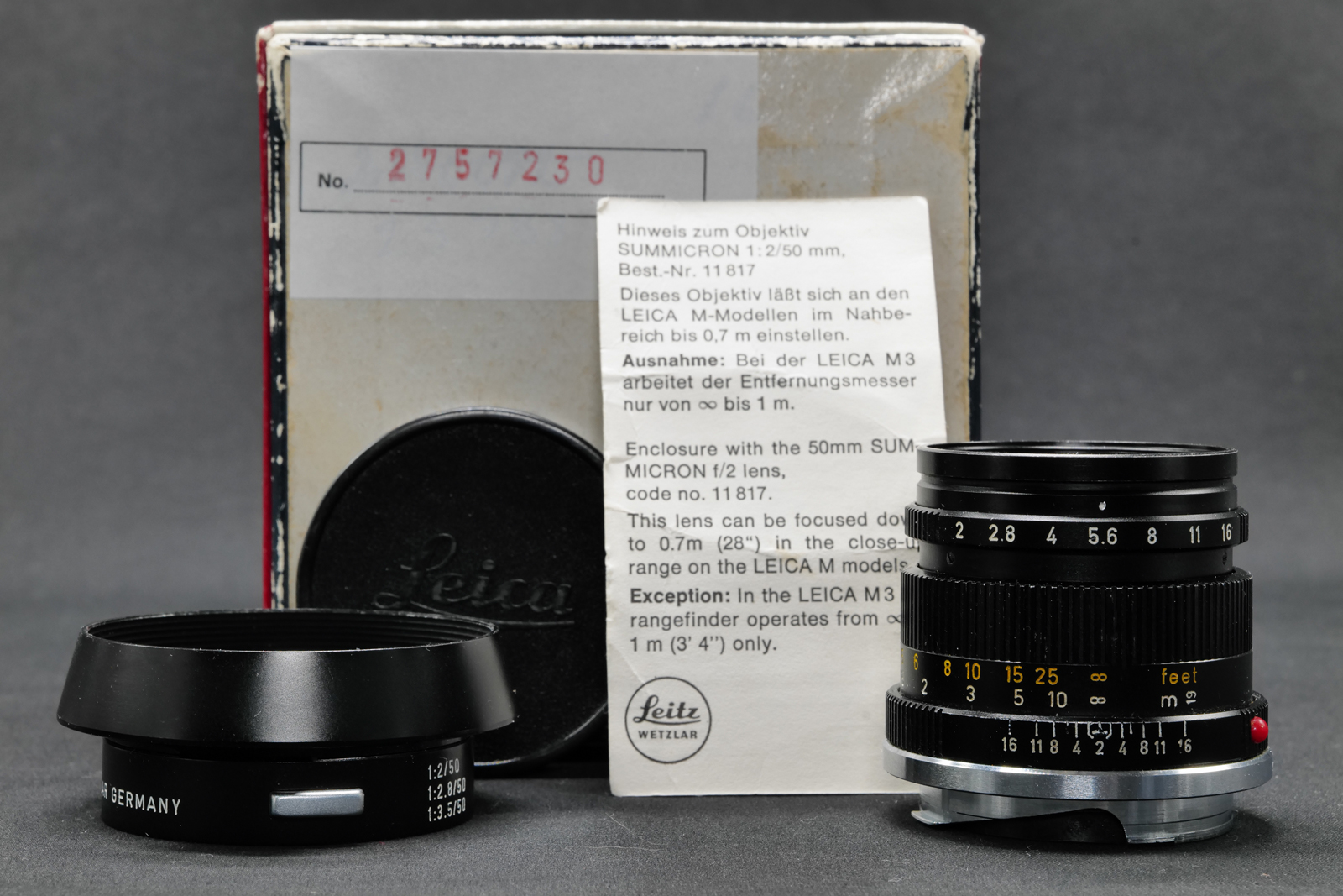 LEICA Objektiv Summicron 50 mm #11817 mit OVP und Gegenlichtblende – Bild 2