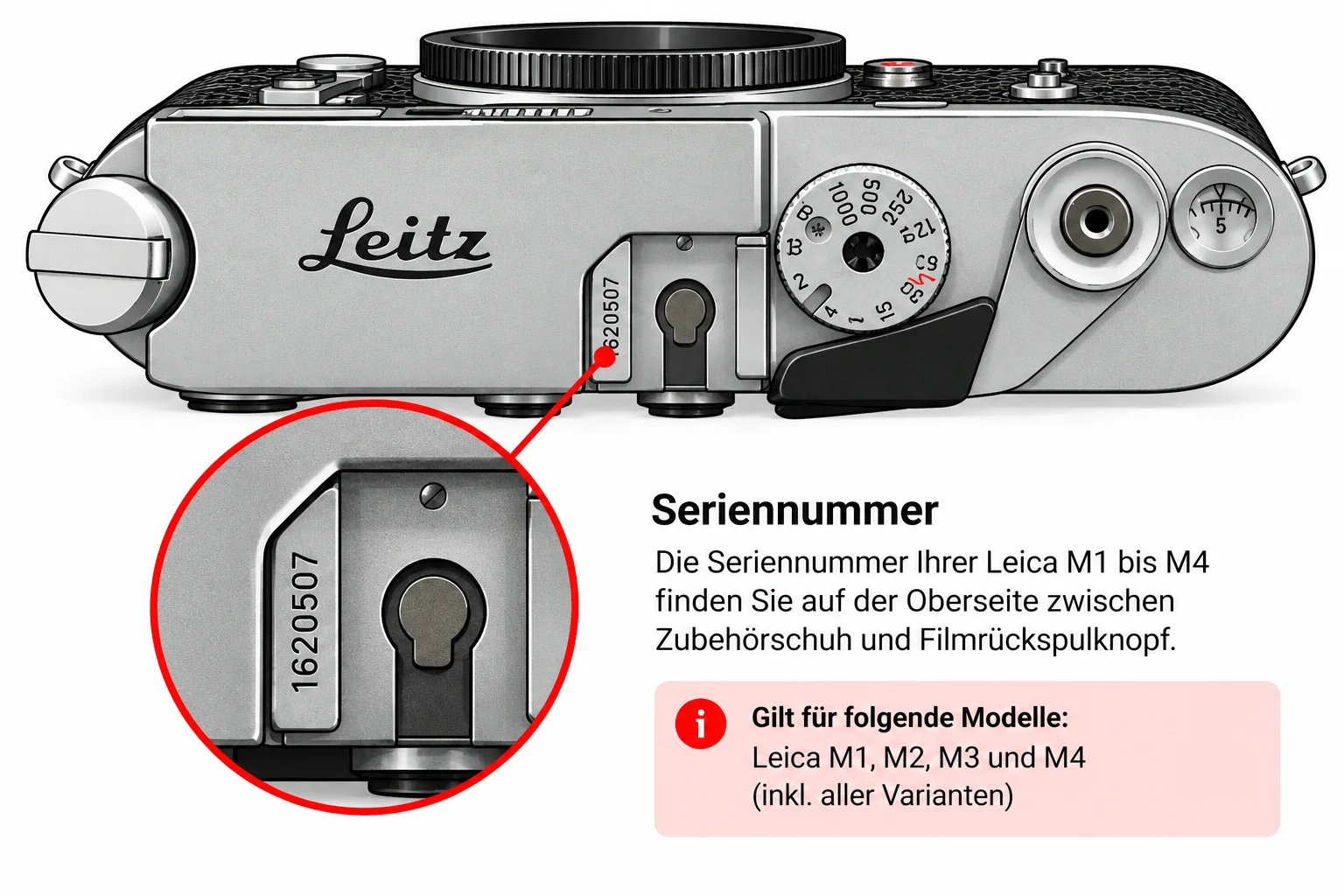 Position der Seriennummer bei Leica M1, M2, M3 und M4