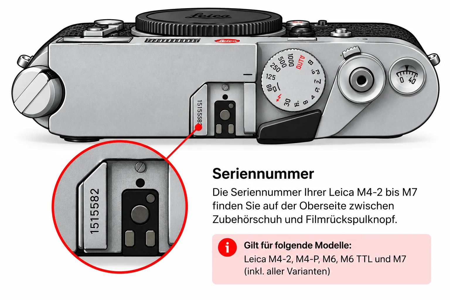 Position der Seriennummer bei Leica M4-2, M4-P, M6 und M7