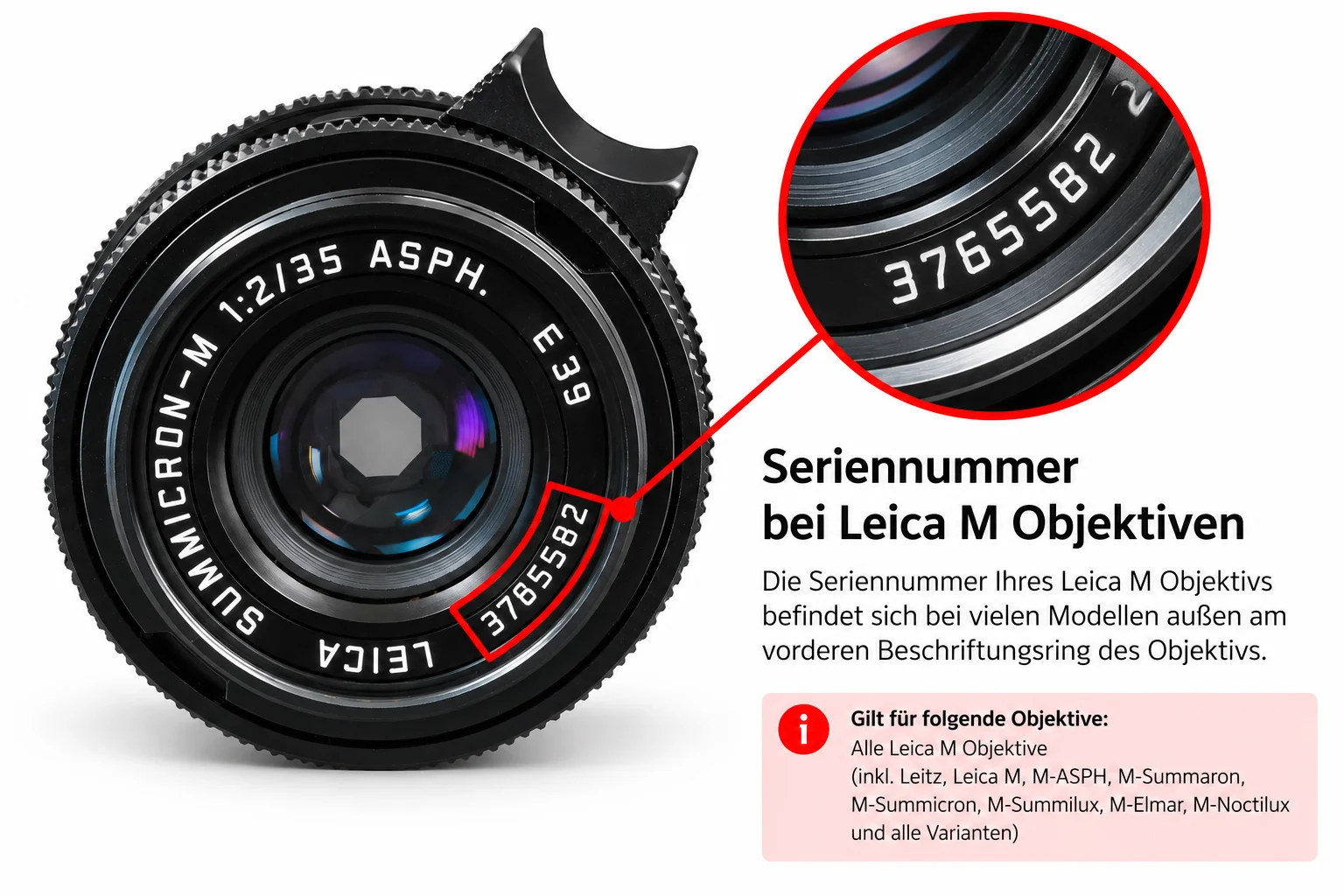 Seriennummer eines Leica M Objektivs am vorderen Beschriftungsring