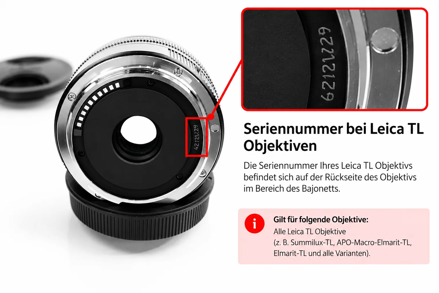 Seriennummer eines Leica TL Objektivs auf der Rückseite am Bajonett